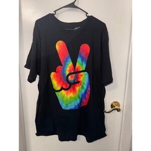 Gildan Rainbow Tie Dye Peace Sign Graphic T-Shirt Black 2XL Mens Cotton Tee